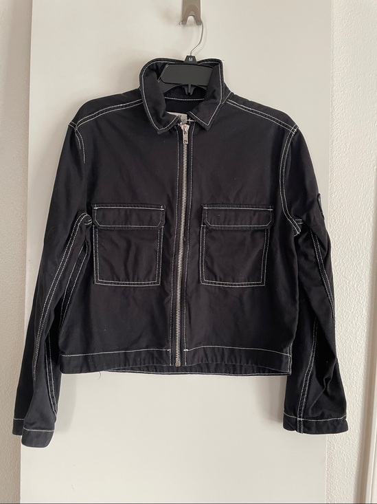 H&M Jackets & Blazers - H&M Black Cotton Zip Up Denim Jean Jacket Cropped Oversized